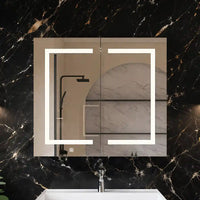 Modern Bathroom Cabinet Mirror with Artistic LED Pattern and Storage