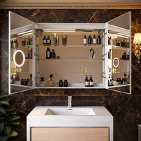 Modern Bathroom Cabinet Mirror with Artistic LED Pattern and Storage