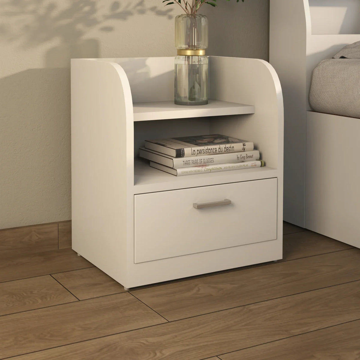 Modern Bedside Table with Drawer & Open Shelf