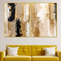 Modern Beige and Golden Textured Abstract Acrylic Floating Wall Painting Set of 2