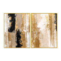 Modern Beige and Golden Textured Abstract Acrylic Floating Wall Painting Set of 2