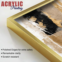 Modern Beige and Golden Textured Abstract Acrylic Floating Wall Painting Set of 2
