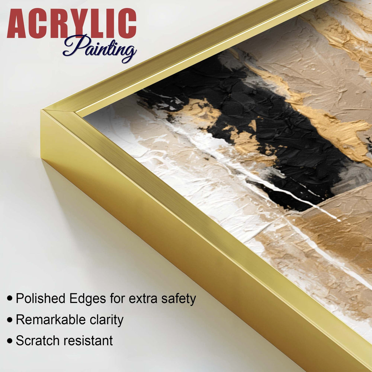 Modern Beige and Golden Textured Abstract Acrylic Floating Wall Painting Set of 2
