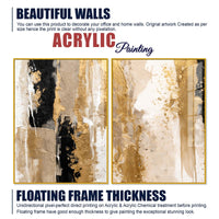 Modern Beige and Golden Textured Abstract Acrylic Floating Wall Painting Set of 2