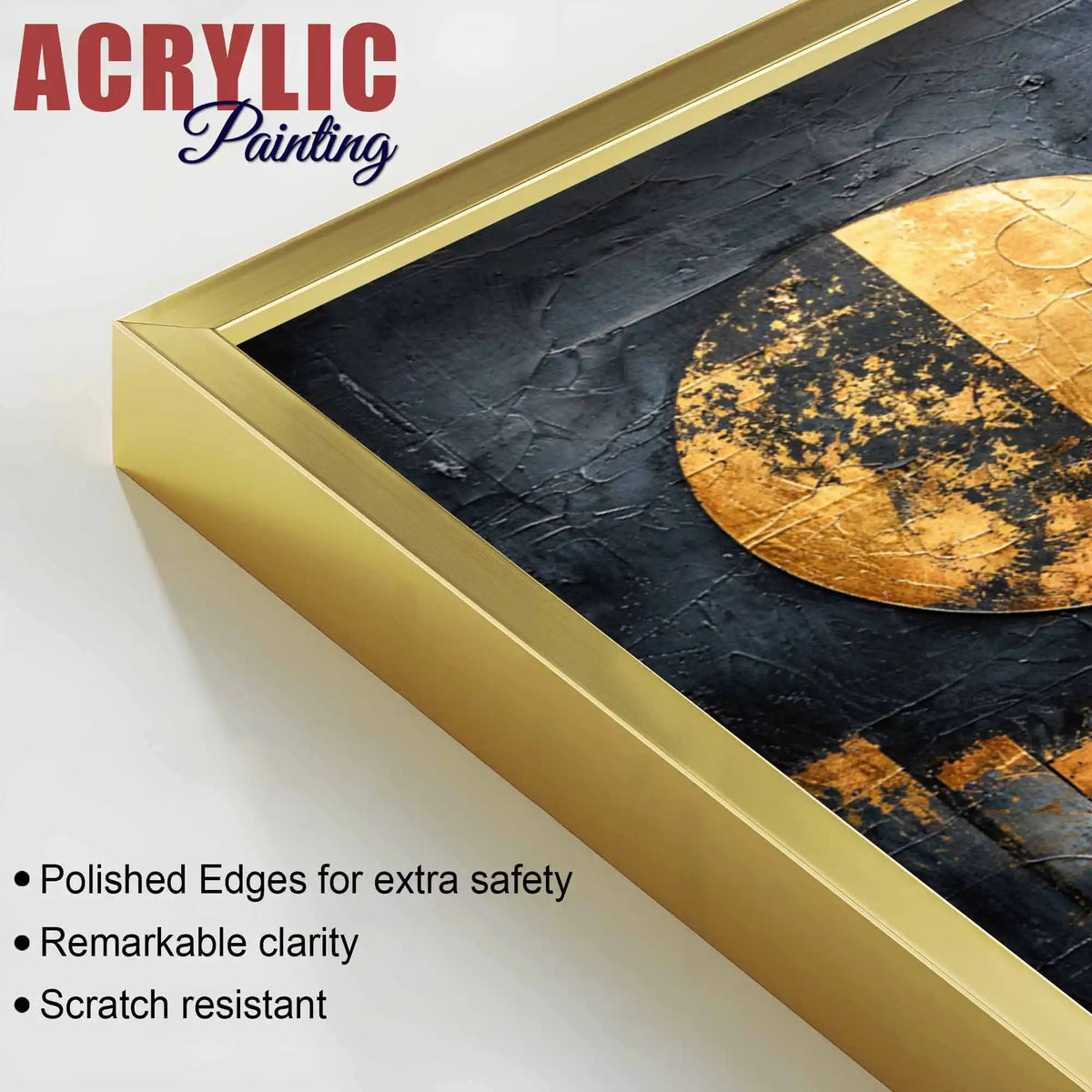 Modern Black Gold Geometric Artwork Acrylic Floating Wall Painting Set of 3