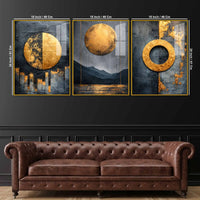 Modern Black Gold Geometric Artwork Acrylic Floating Wall Painting Set of 3