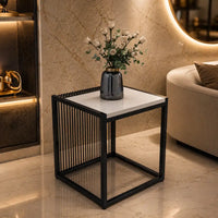 Modern Black Metal & Marble Accent Side Table