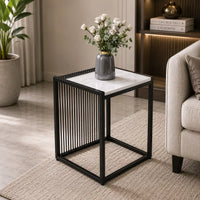 Modern Black Metal & Marble Accent Side Table