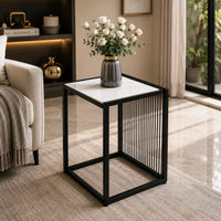 Modern Black Metal & Marble Accent Side Table