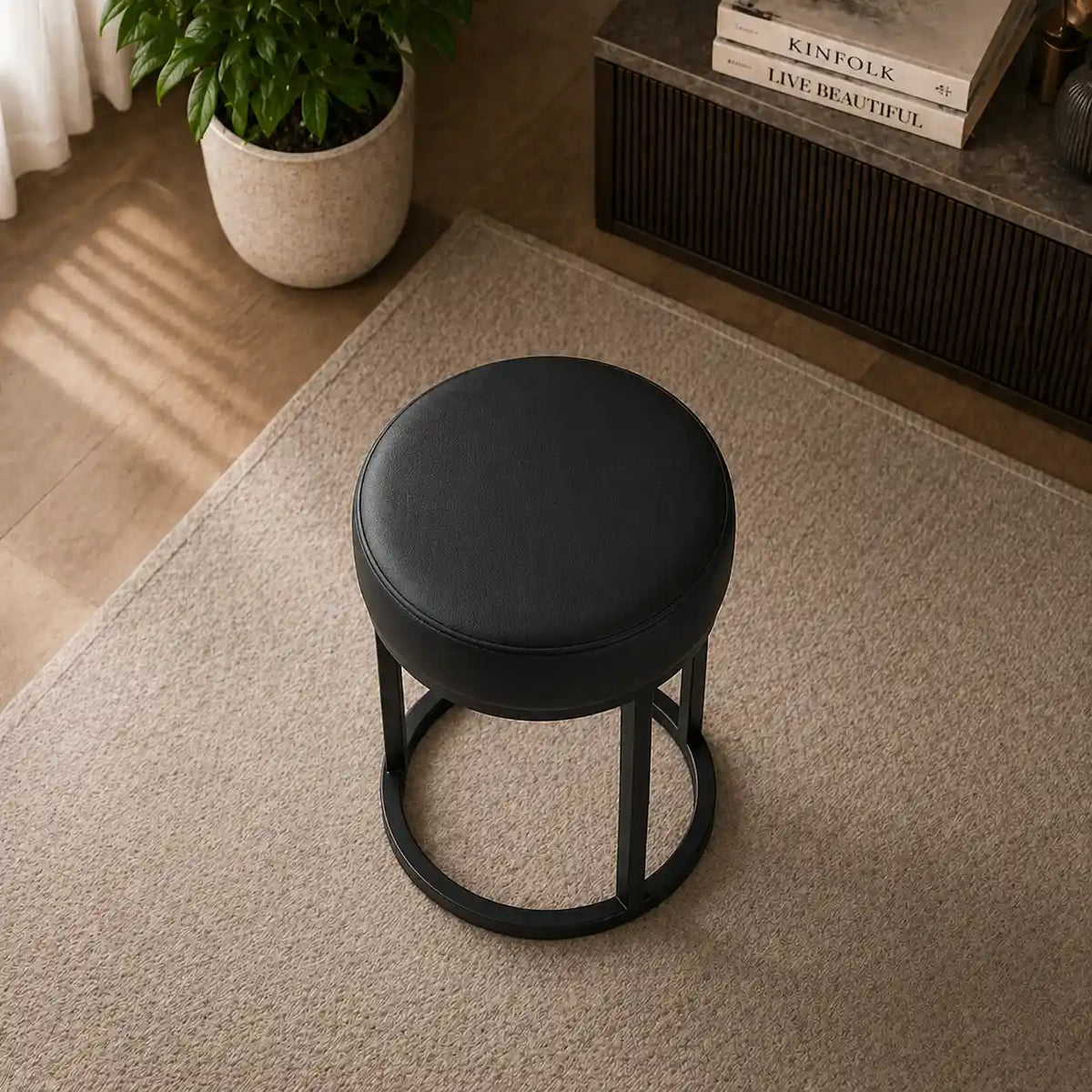 Modern Black Steel Vanity Stool with Cushioned Seat
