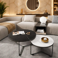 Modern Black & White Marble Top Nesting Coffee Table Set Of 2