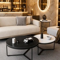 Modern Black & White Marble Top Nesting Coffee Table Set Of 2