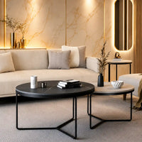 Modern Black & White Marble Top Nesting Coffee Table Set Of 2