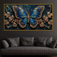 Modern Blue Butterfly Floating Frame Crystal Wall Painting