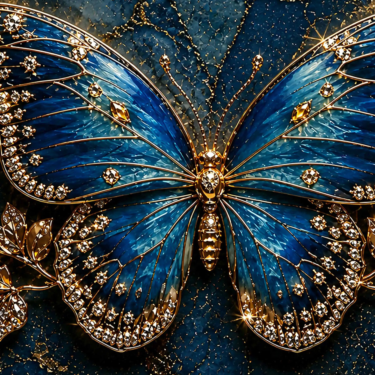 Modern Blue Butterfly Floating Frame Crystal Wall Painting