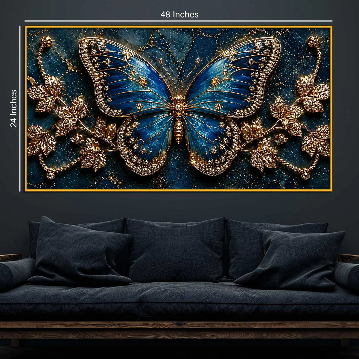 Modern Blue Butterfly Floating Frame Crystal Wall Painting