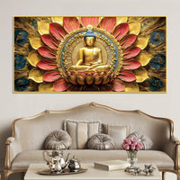 Modern Buddha Painting with Flowers – Spiritual Wall Art