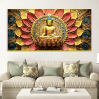 Modern Buddha Painting with Flowers – Spiritual Wall Art