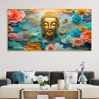 Modern Buddha Wall Painting with Butterflies & Dreamy Florals