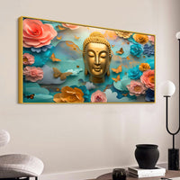 Modern Buddha Wall Painting with Butterflies & Dreamy Florals