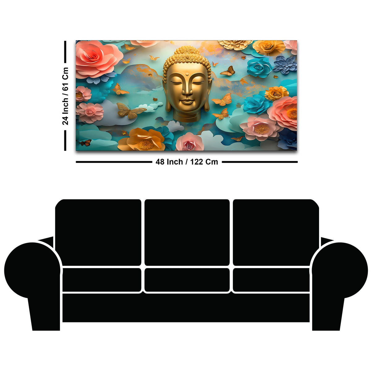 Modern Buddha Wall Painting with Butterflies & Dreamy Florals
