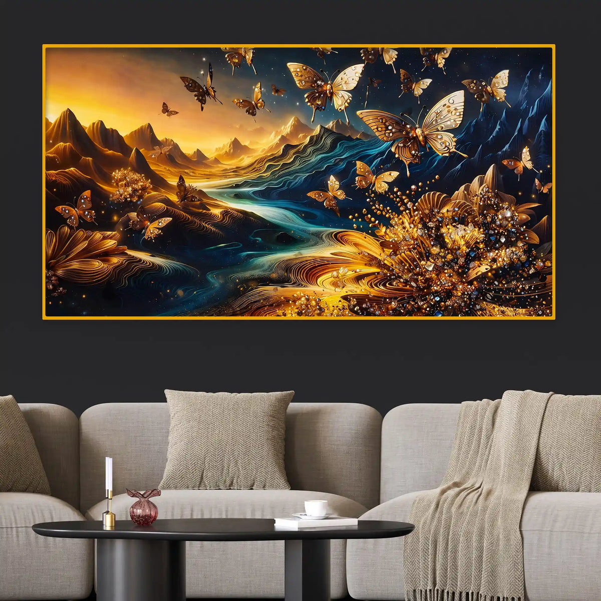 Modern Butterfly Crystal Glass Wall Painting