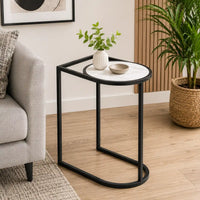 Modern C-Shaped Side Table with White Marble Top