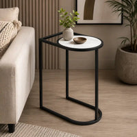 Modern C-Shaped Side Table with White Marble Top