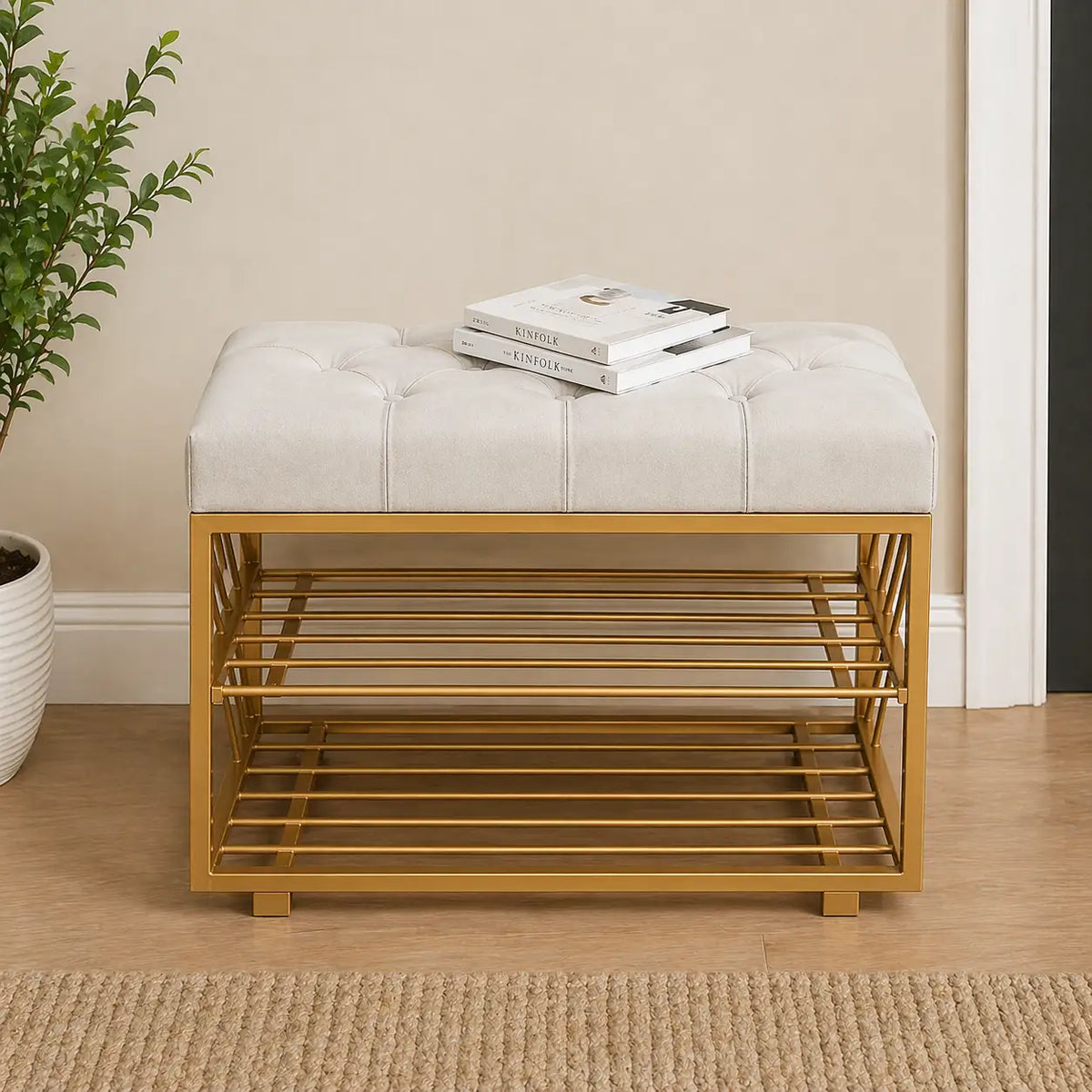 Modern Cabinet Iron Shoe Stool Bench Rack