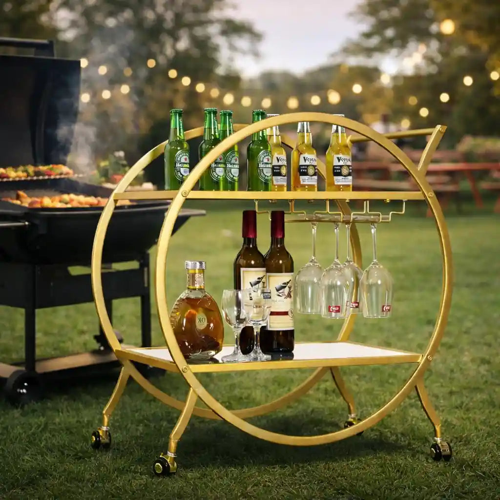 Modern Circular Bar Trolley with Dual Shelves