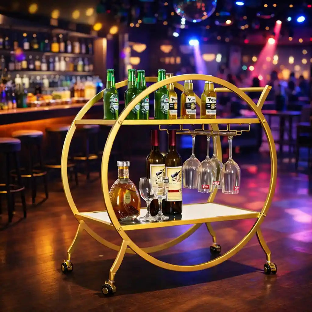 Modern Circular Bar Trolley with Dual Shelves