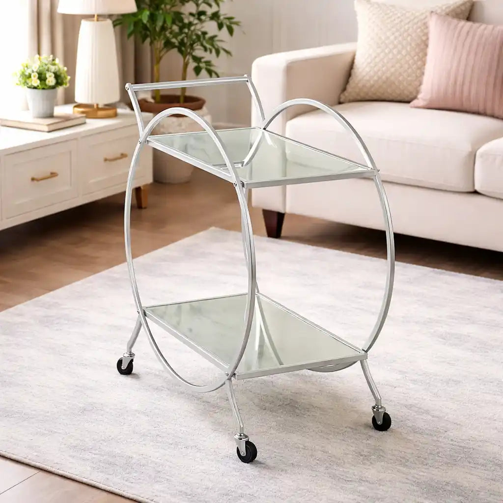 Modern Circular Premium Bar Cart with Wine Rack