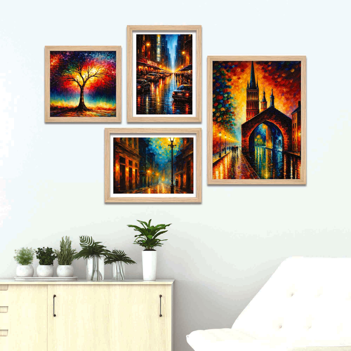 Modern City Lights Wall Frame Set of Four