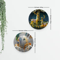 Modern Decorative Art of Golden Deer Wall Hanging Plates of Two Pieces