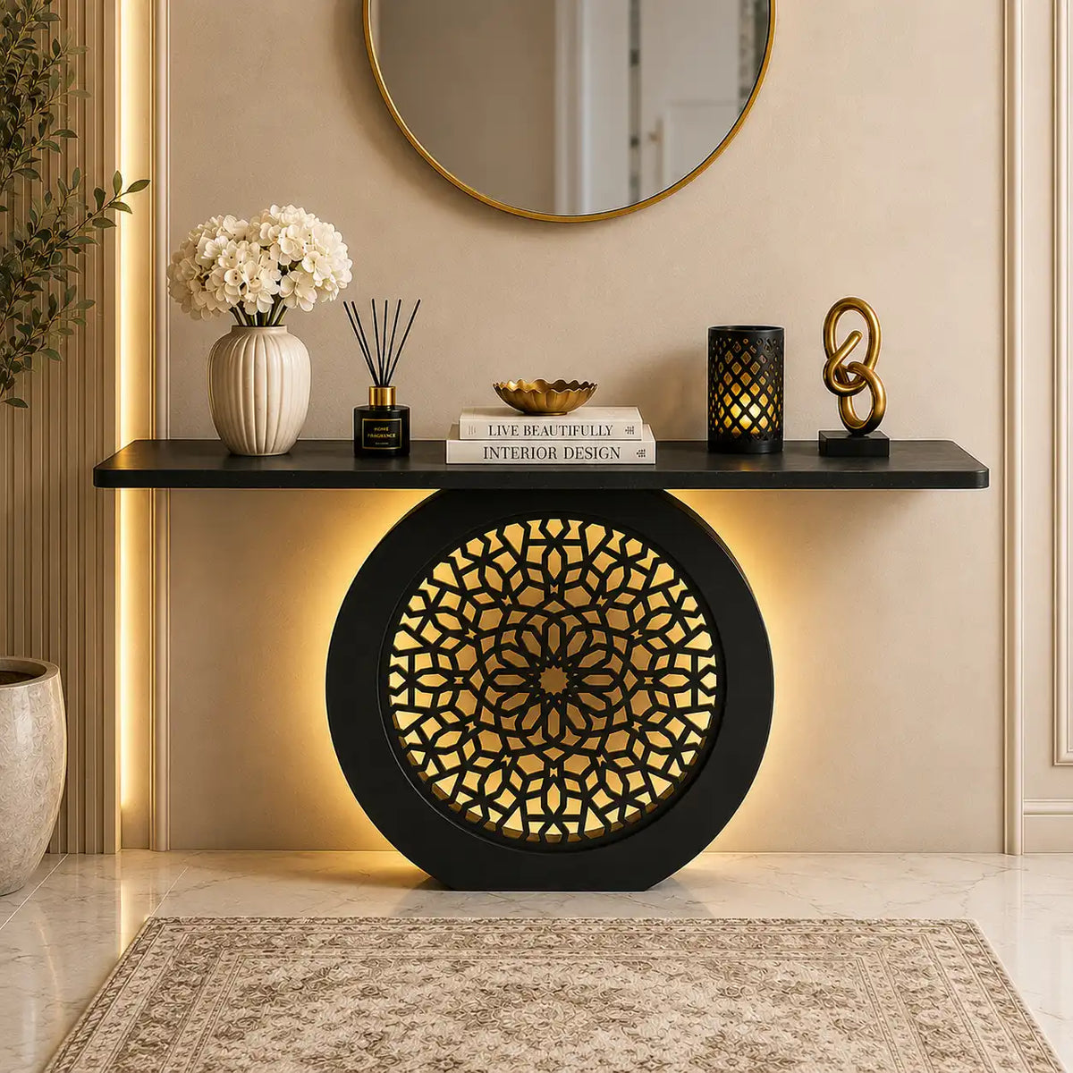 Modern Decorative Console Table with LED Back Panel (SS 302)