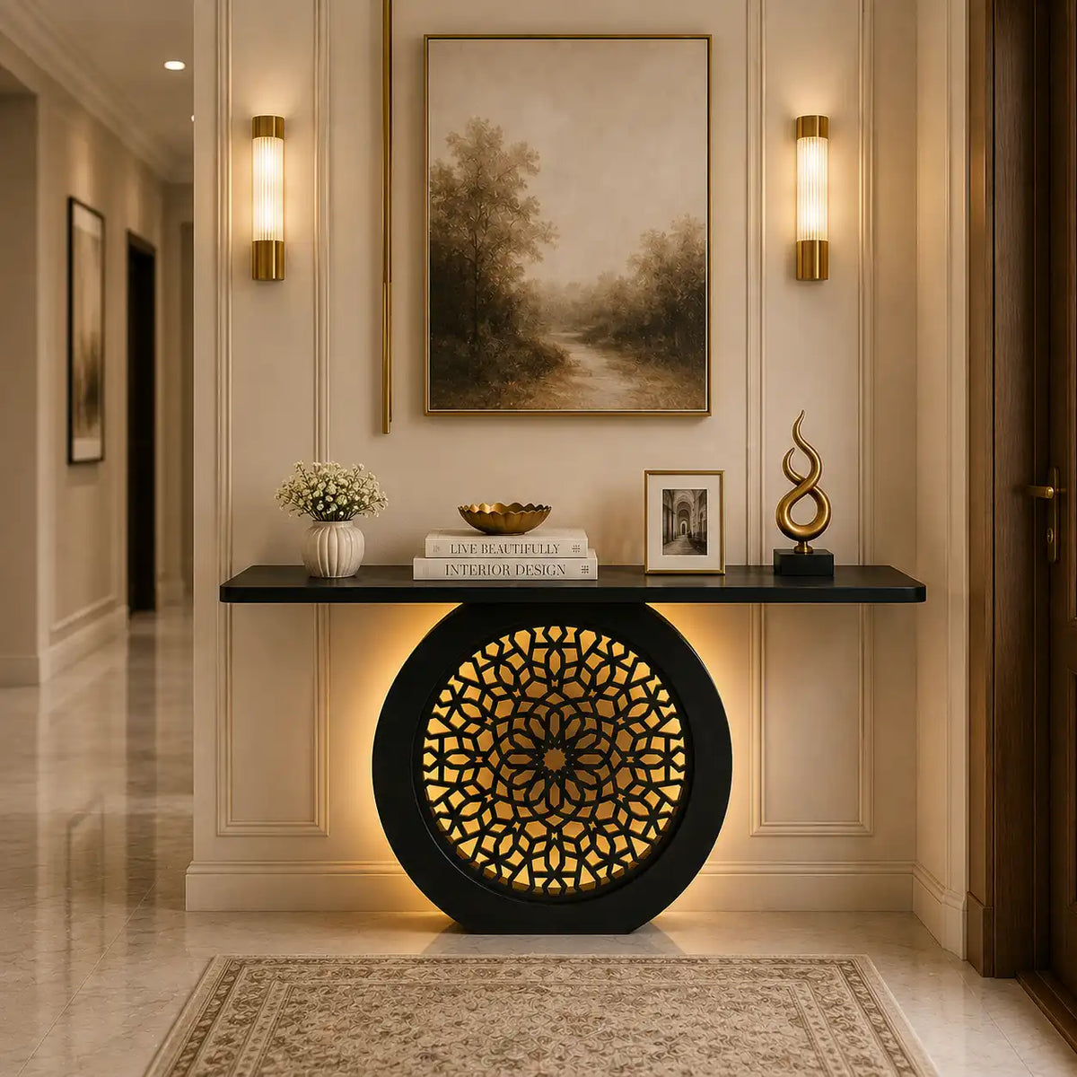 Modern Decorative Console Table with LED Back Panel (SS 302)