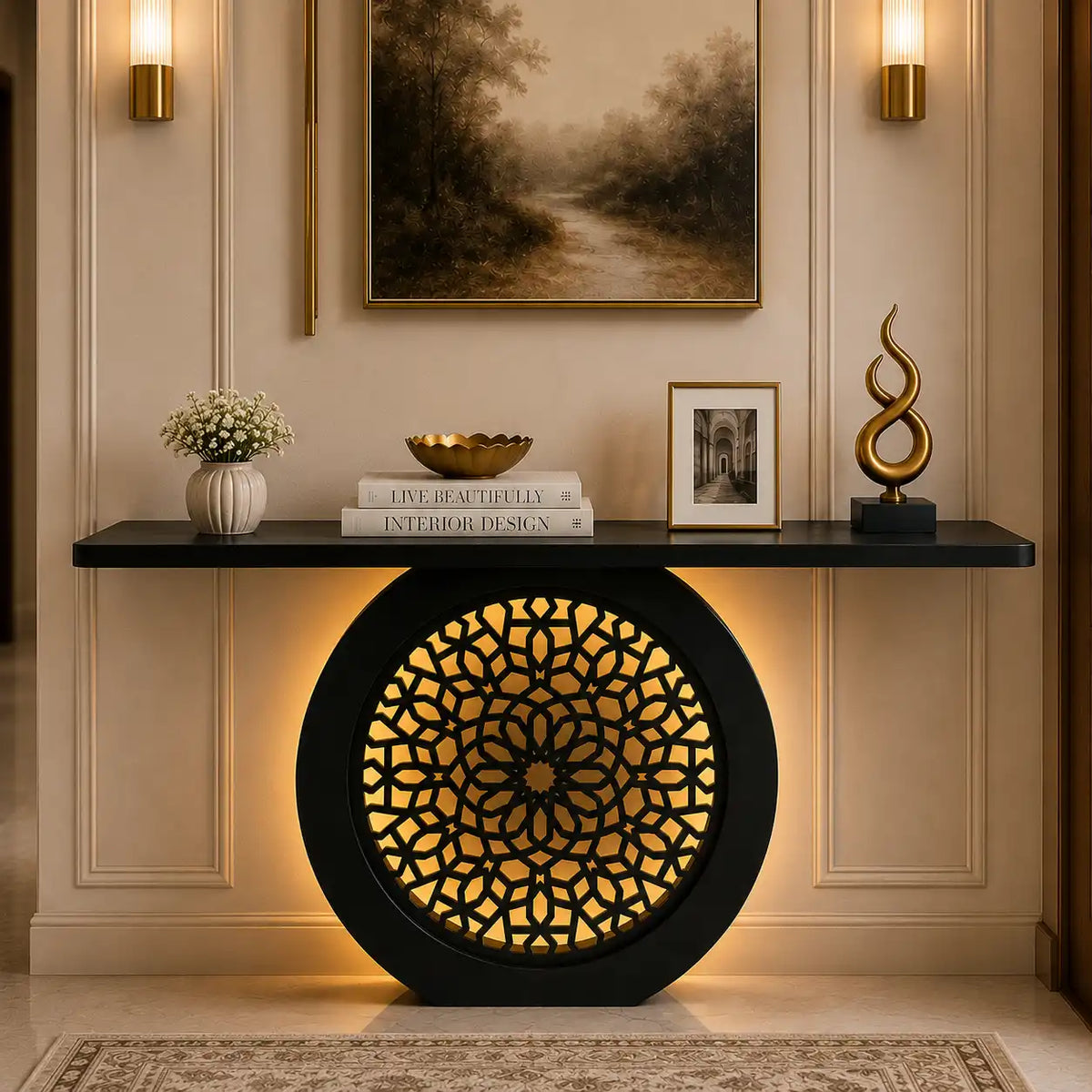 Modern Decorative Console Table with LED Back Panel (SS 302)