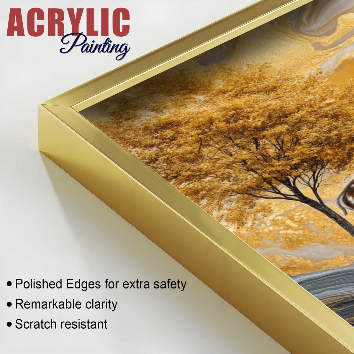Modern Deer and Autumn Tree Acrylic Floating Wall Painting Set of 2