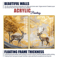 Modern Deer and Autumn Tree Acrylic Floating Wall Painting Set of 2