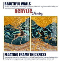Modern Deer and Marble Texture Golden Acrylic Floating Wall Painting Set of 2