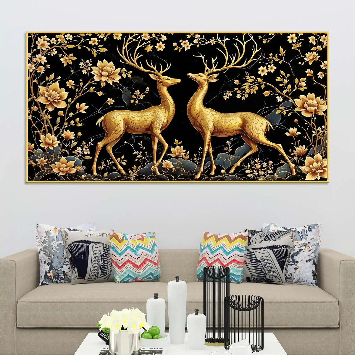 Modern Deer Pair Canvas Wall Painting for Stylish Interiors
