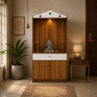 Modern Design Wooden Floor Temple with Elegant White Accent Drawers & Storage Cabinet for Home  & Office