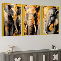 Modern Elephant Artwork Acrylic Painting Set of 3