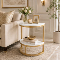 Modern End Semi Circle Side Table with Storage Shelf