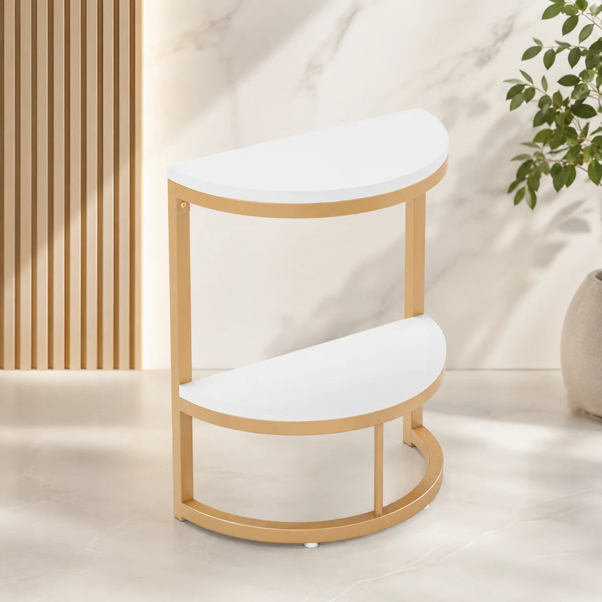 Modern End Semi Circle Side Table with Storage Shelf