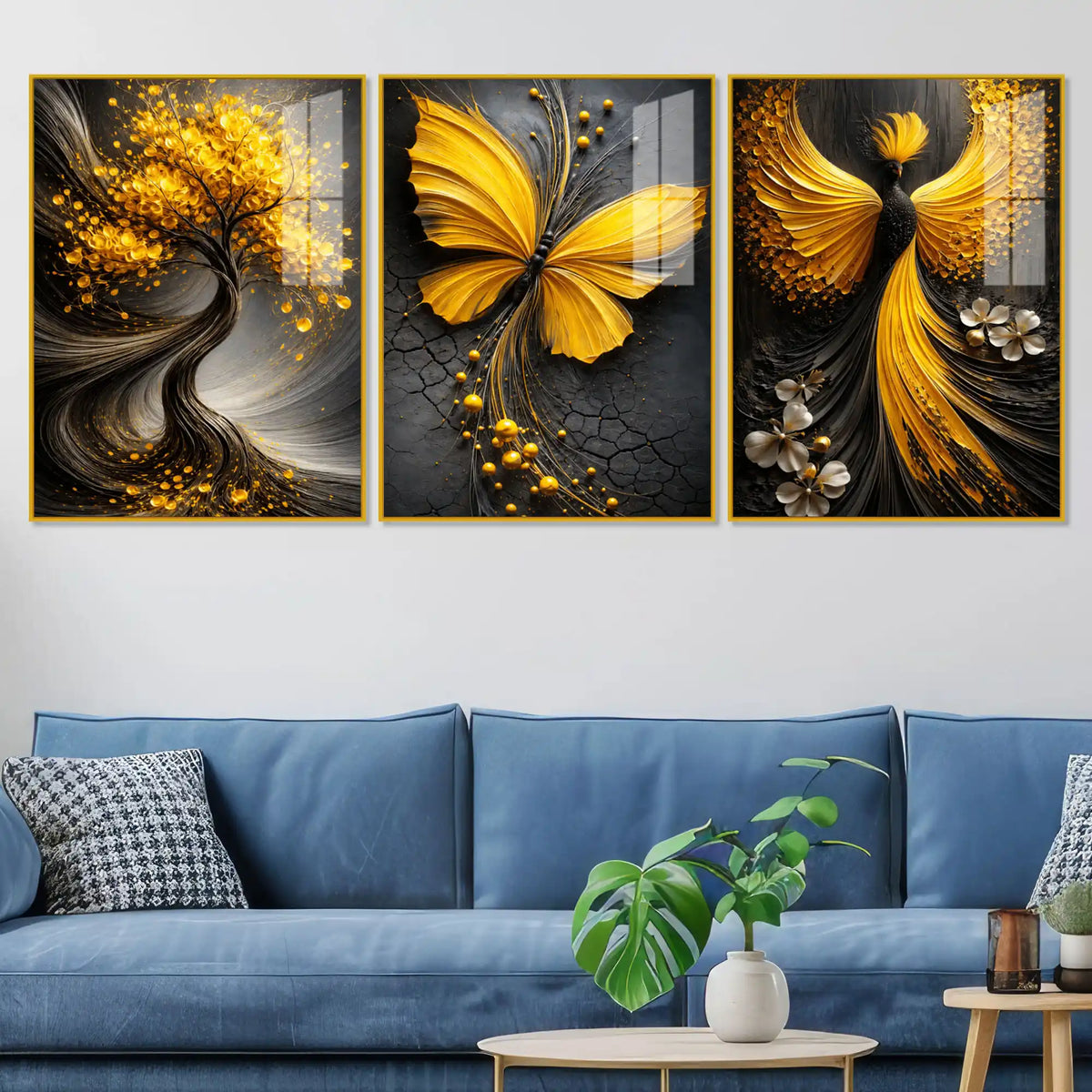 Modern Fantasy Floating Acrylic Painting Set of 3