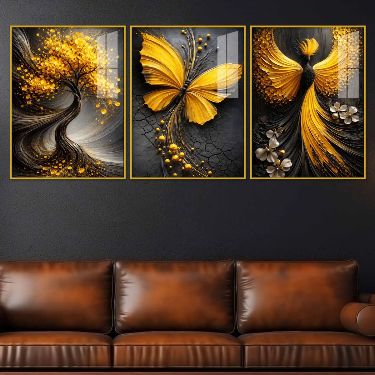 Modern Fantasy Floating Acrylic Painting Set of 3