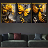 Modern Fantasy Floating Acrylic Painting Set of 3