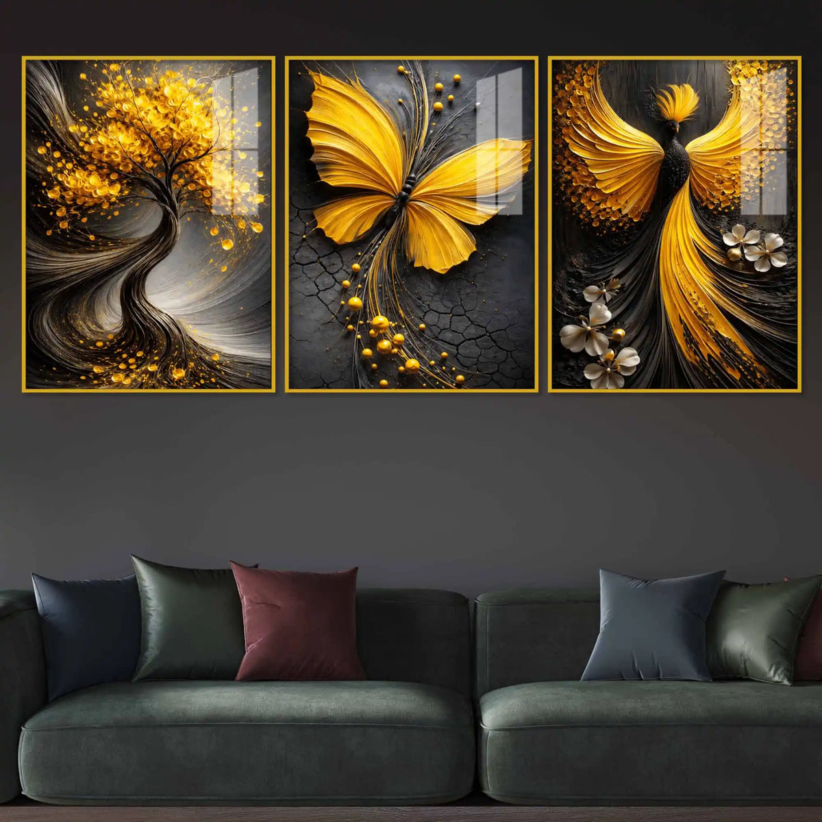 Modern Fantasy Floating Acrylic Painting Set of 3