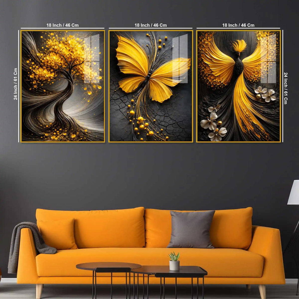 Modern Fantasy Floating Acrylic Painting Set of 3
